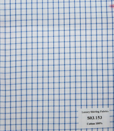 S03.153 Kevinlli S3 - Sơmi 100% Cotton - Trắng Xanh Dương Caro